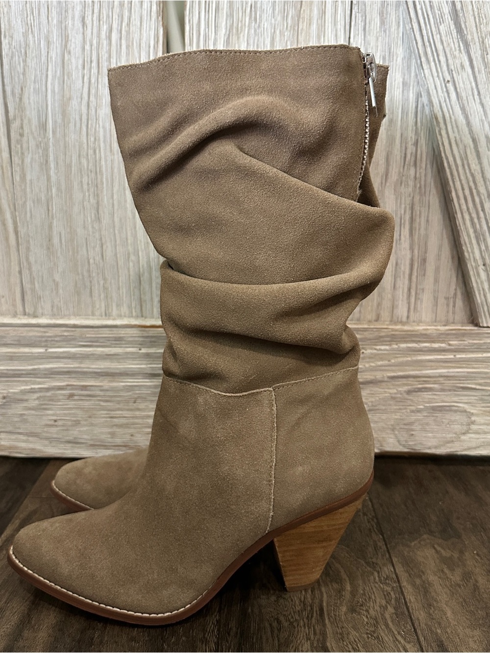 Chinese Laundry Stella Mink Suede Leather Slouchy Mid-Calf Boots - Picture 7 of 12